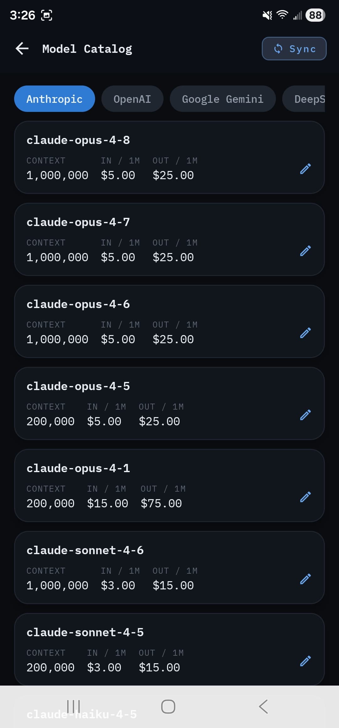 Per-row editable pricing