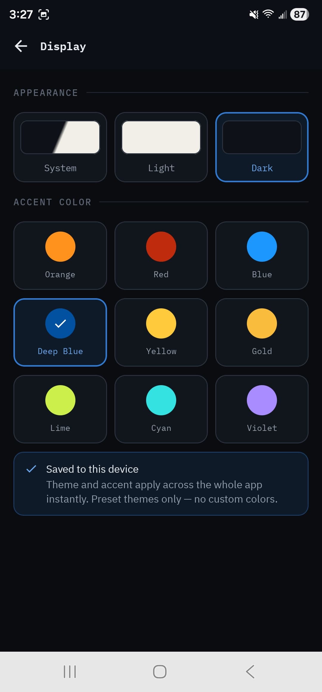 Dual theme · 9 accents
