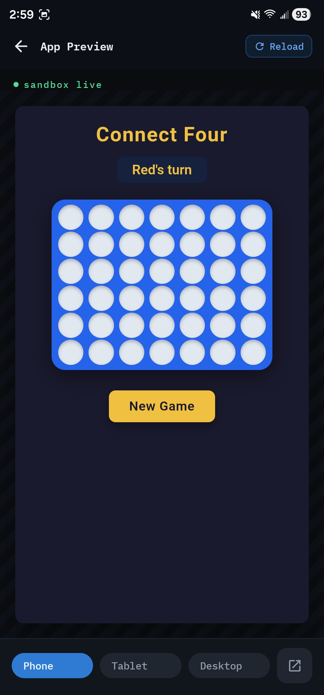 App preview of a generated game