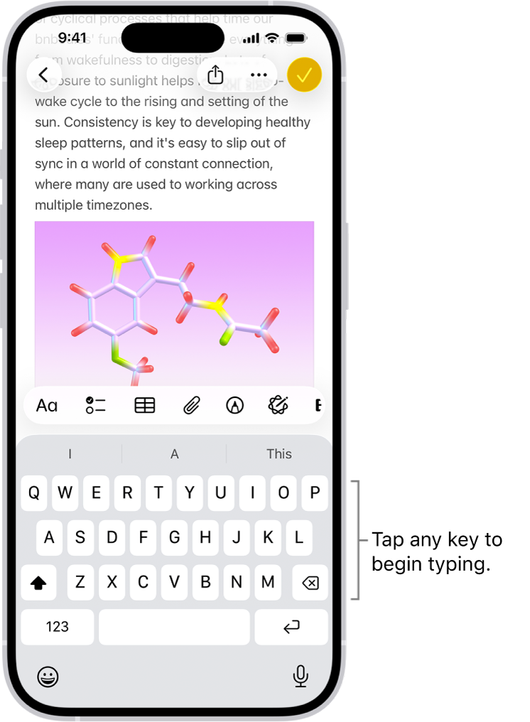 iPhone Notes with the standard onscreen keyboard open