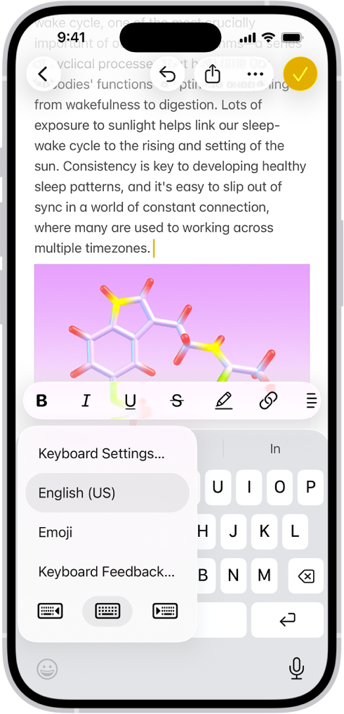 iPhone keyboard menu with left, centered and right layout choices