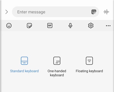 Samsung toolbar offering Standard, One-handed and Floating keyboard